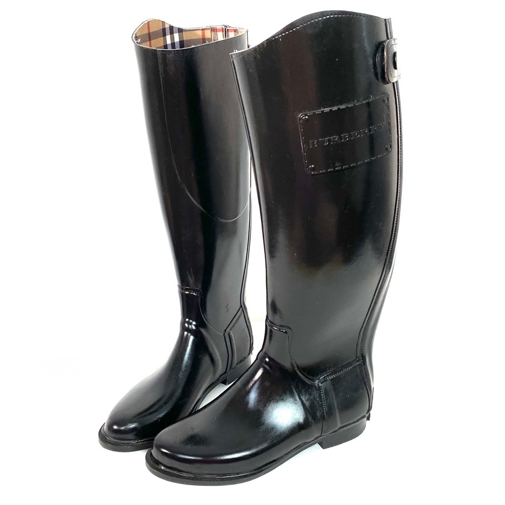 Burberry Rain Boots Knee High Riding Black 38